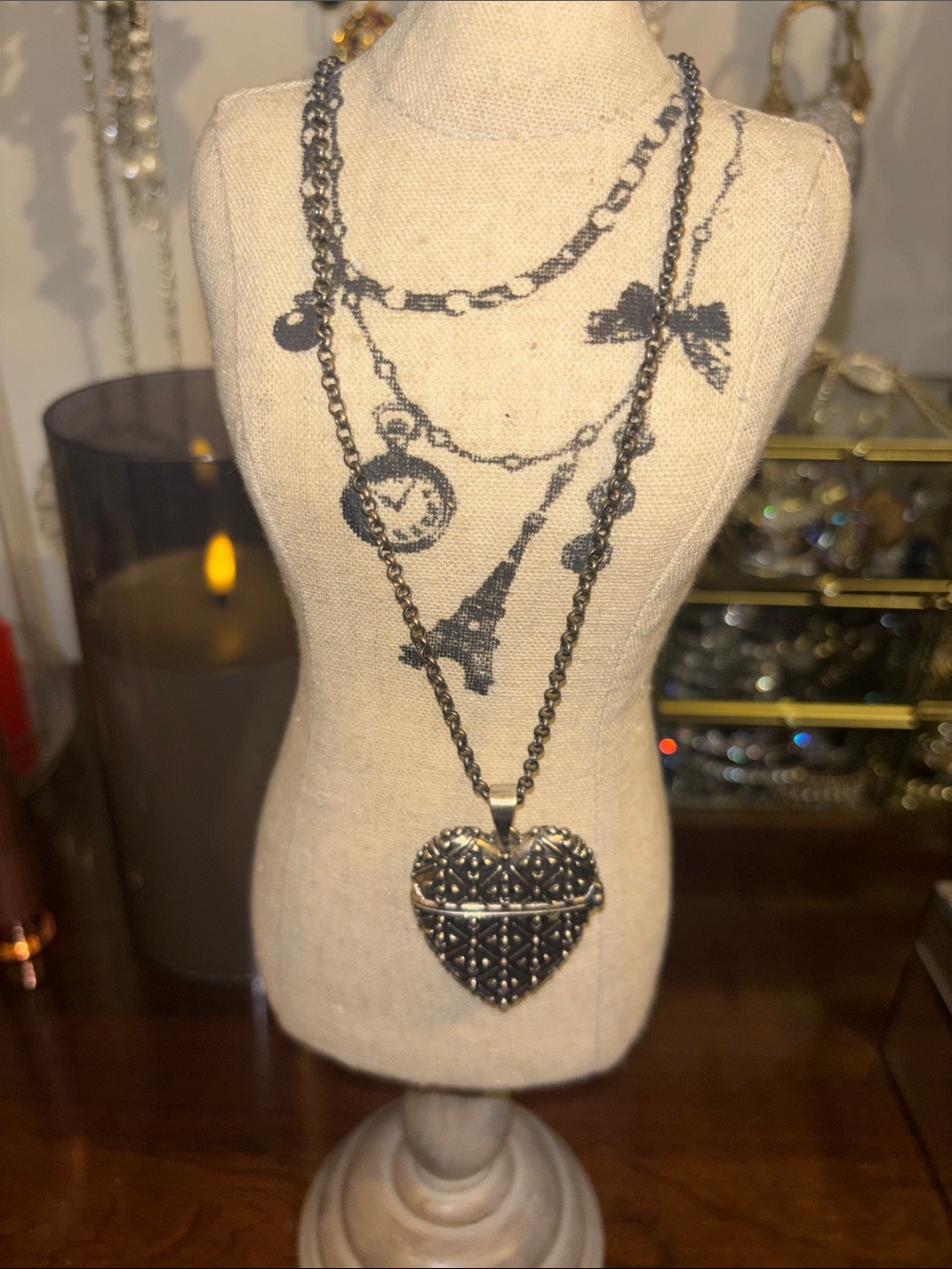 Demdaco Black Heart Locket Necklace with Filigree Detail